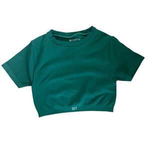 SET Active Short Sleeve Fitted Crop Top Teal Women's Size Medium